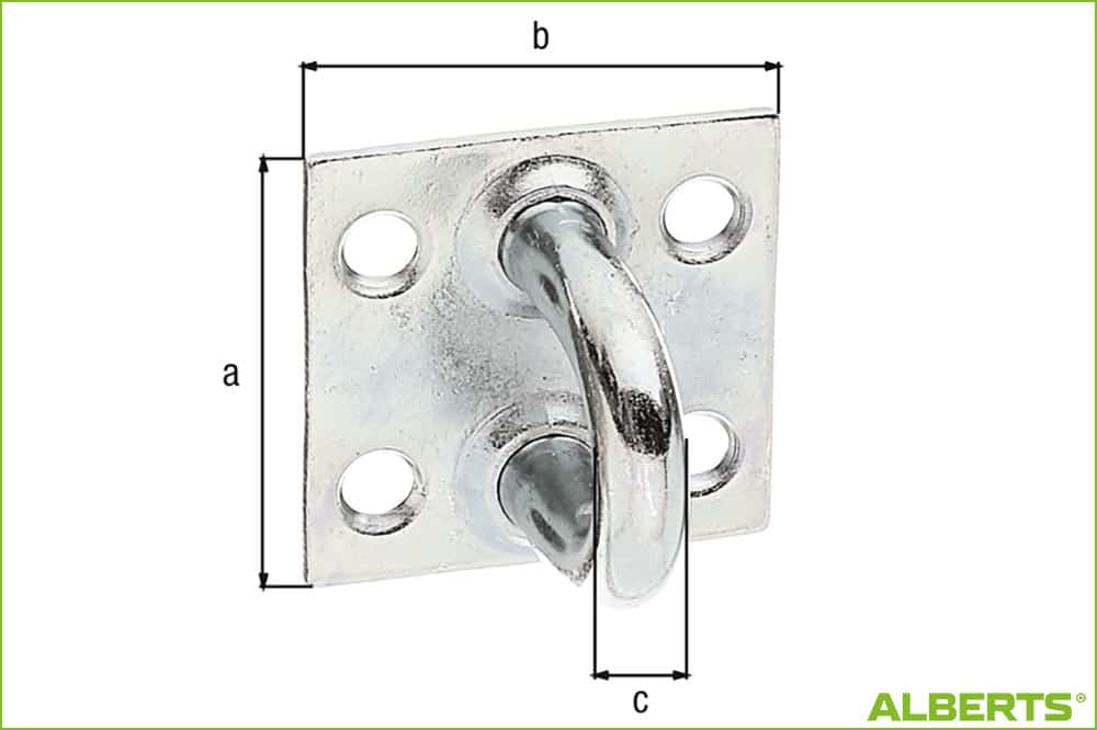 ALBERTS 348502 Öse auf Platte, 37 x 37 x 7 mm, Stahl roh, galvanisch verzinkt – Bild 2