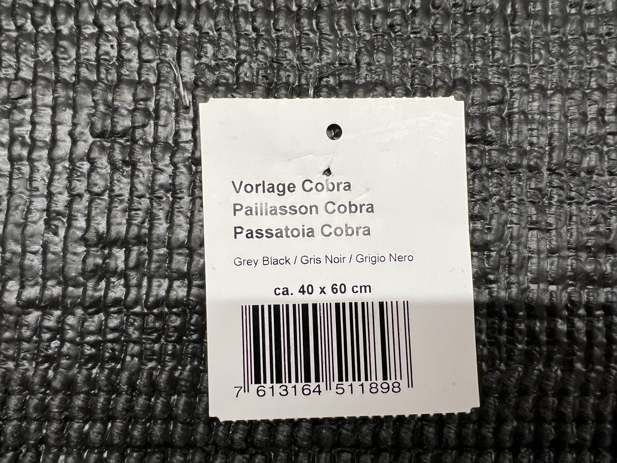 RM24 Vollgummi-Fussmatte – Bodenmatte, 40 x 60 cm - Cobra, Grey Black