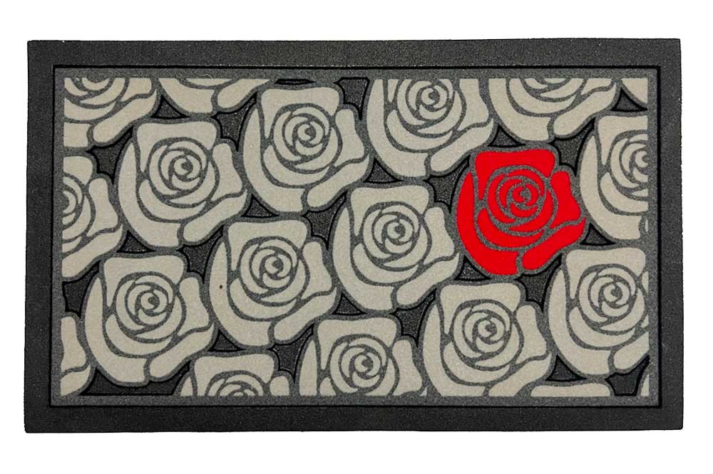 RM24 Vollgummi-Fussmatte – Bodenmatte, 40 x 68 cm, rote Rose