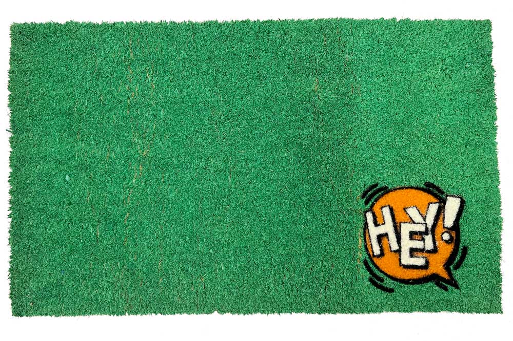 RM24 Kokos-Fussmatte – Bodenmatte, 75 x 45 cm, grün mit Sprechblase HEY