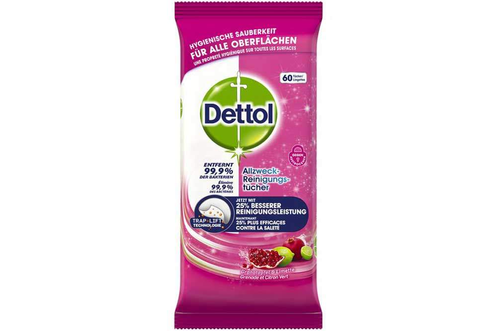 Dettol Allzweck-Reinigungstücher, Granatapfel & Limette, 60 Stück