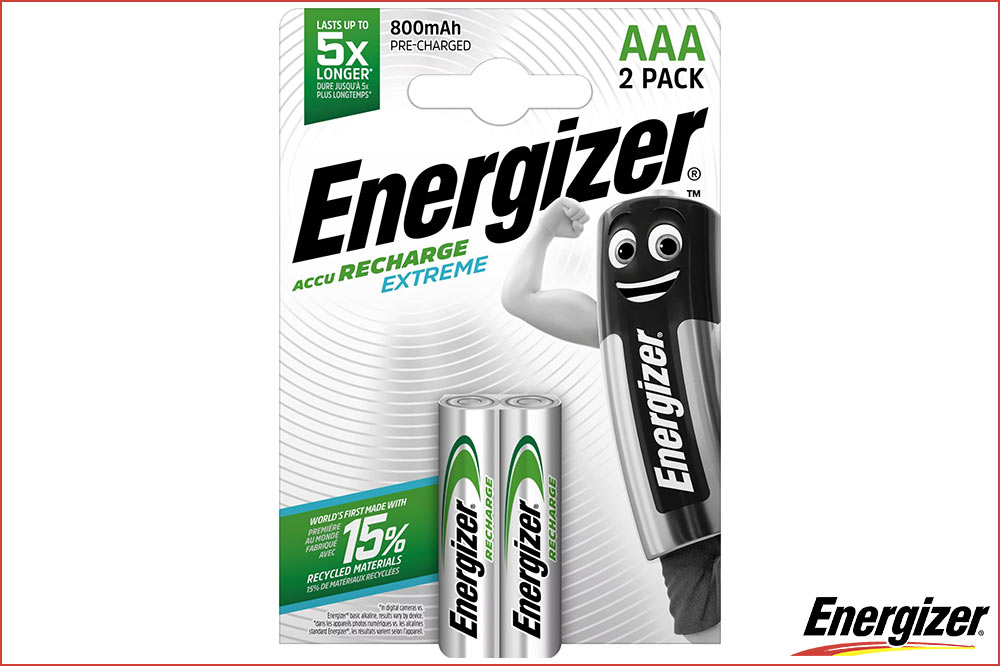 Energizer Accu Recharge Extreme wiederaufladbare AAA-Batterien 800 mAh, 2er-Pack