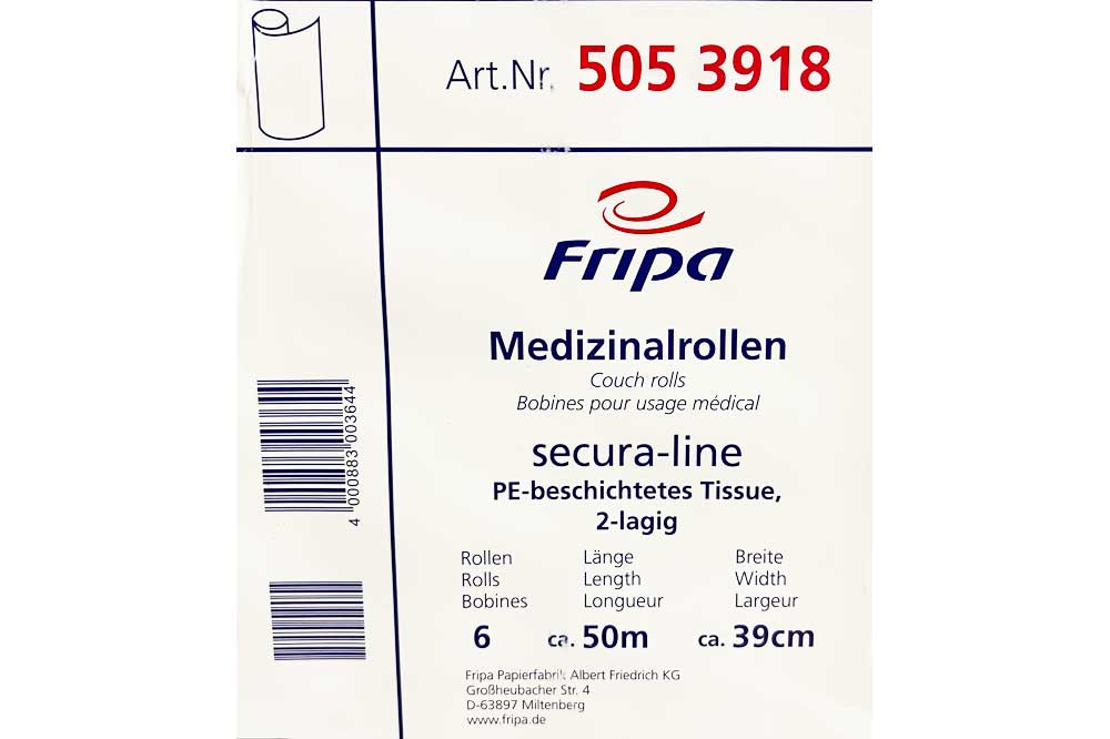 fripa 505 3918 Medizinalrolle 2-lagig, 39 cm x 50 m, hochweiss, PE-beschichtet – Bild 2