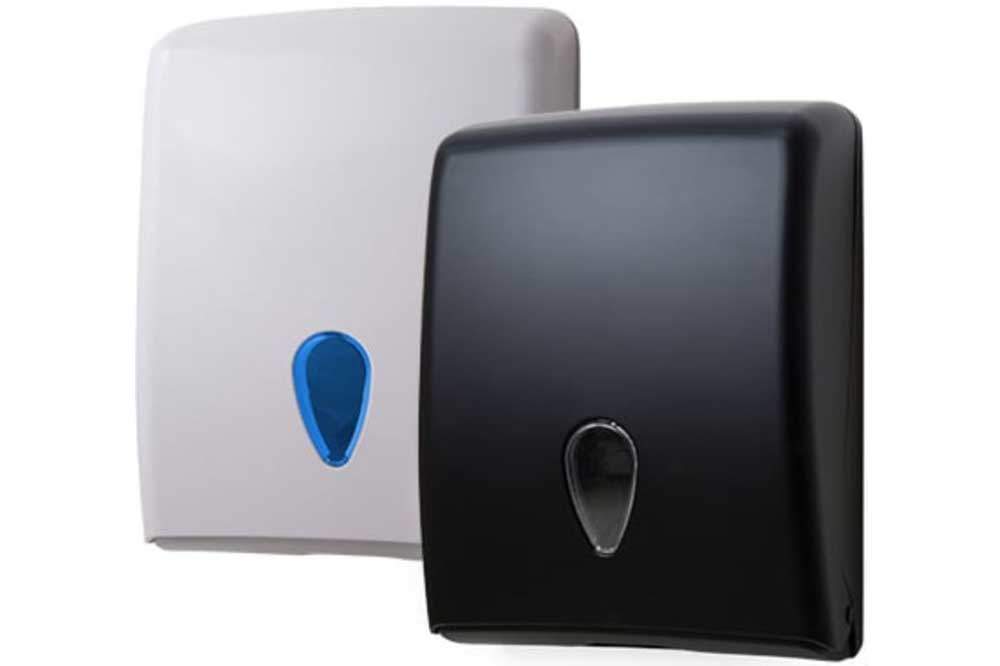 Metzger Systems DAFT100 Falthandtuchspender, weiss mit blauem Sichtfenster