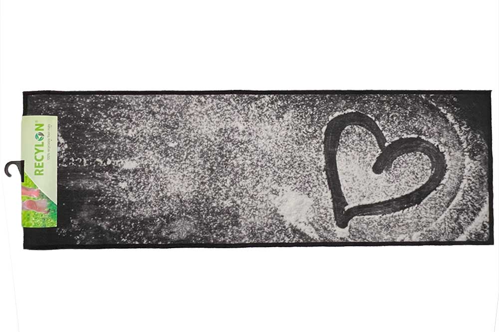 RM24 Fussmatte - Küchenläufer, 50 x 150 cm, schwarz-weiss mit Herz