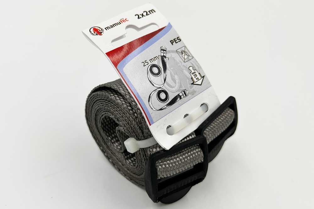 mamutec Universalgurt 25 mm breit, 200 cm lang, grau – 2 Stück