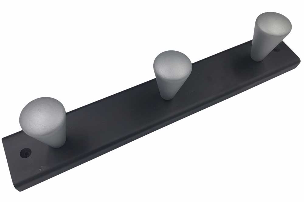 Rei Holz-Garderobenleiste, schwarz-silber, 3 Haken