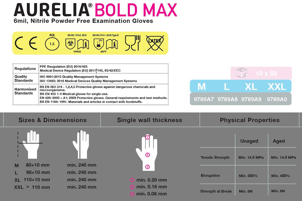 AURELIA GLOVES Nitril-Einweghandschuhe Bold MAX, 50 Stück