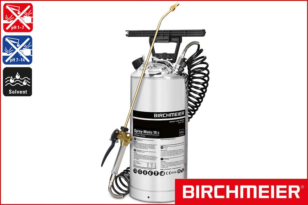 BIRCHMEIER 11380004 Edelstahl-Drucksprühgerät Spray-Matic 10 S für Solvent, 10 Liter