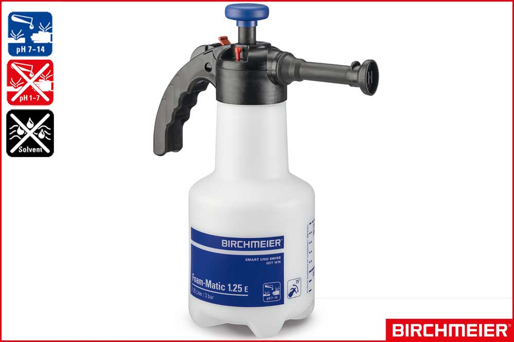 BIRCHMEIER 11976601 Schaum-Drucksprühgerät Foam-Matic 1.25 E für Laugen, blau, 1.25 Liter