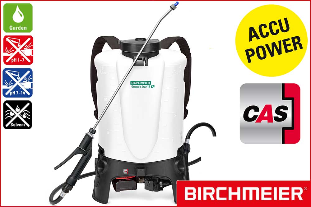 BIRCHMEIER 12098101 Akku-Rückensprühgerät Organic Star 15 Accu für Garden, 15 Liter