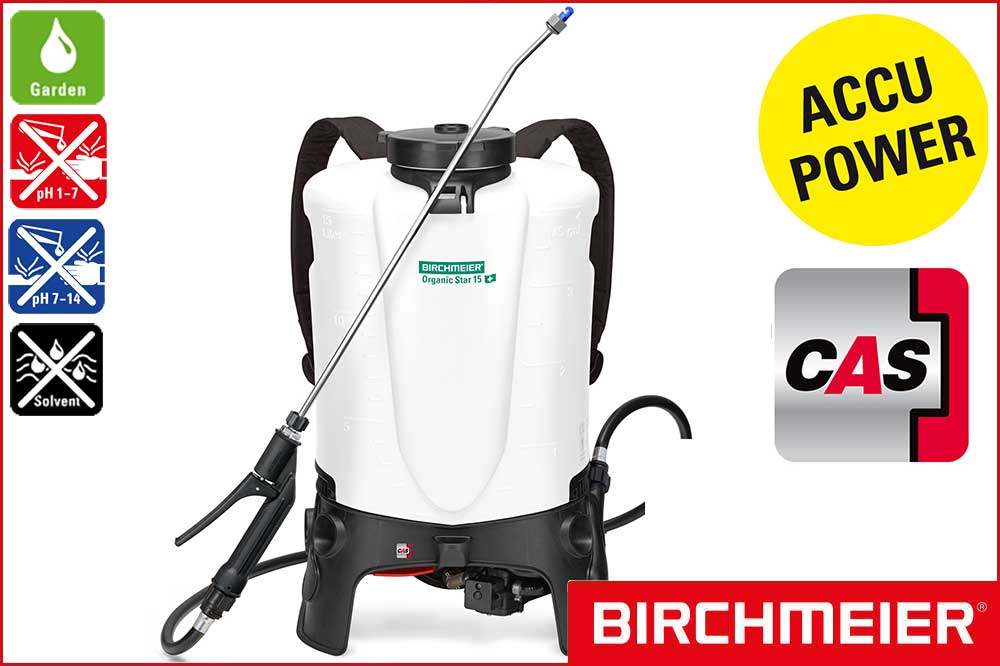 BIRCHMEIER 12142201 Akku-Rückensprühgerät Organic Star 15 Accu für Garden, 15 Liter