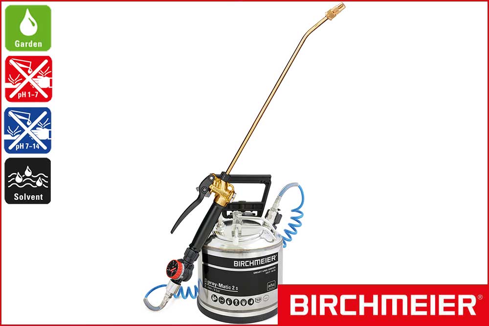 BIRCHMEIER 11989501 Edelstahl-Drucksprühgerät Spray-Matic 2 S für Solvent und Garden, 2 Liter