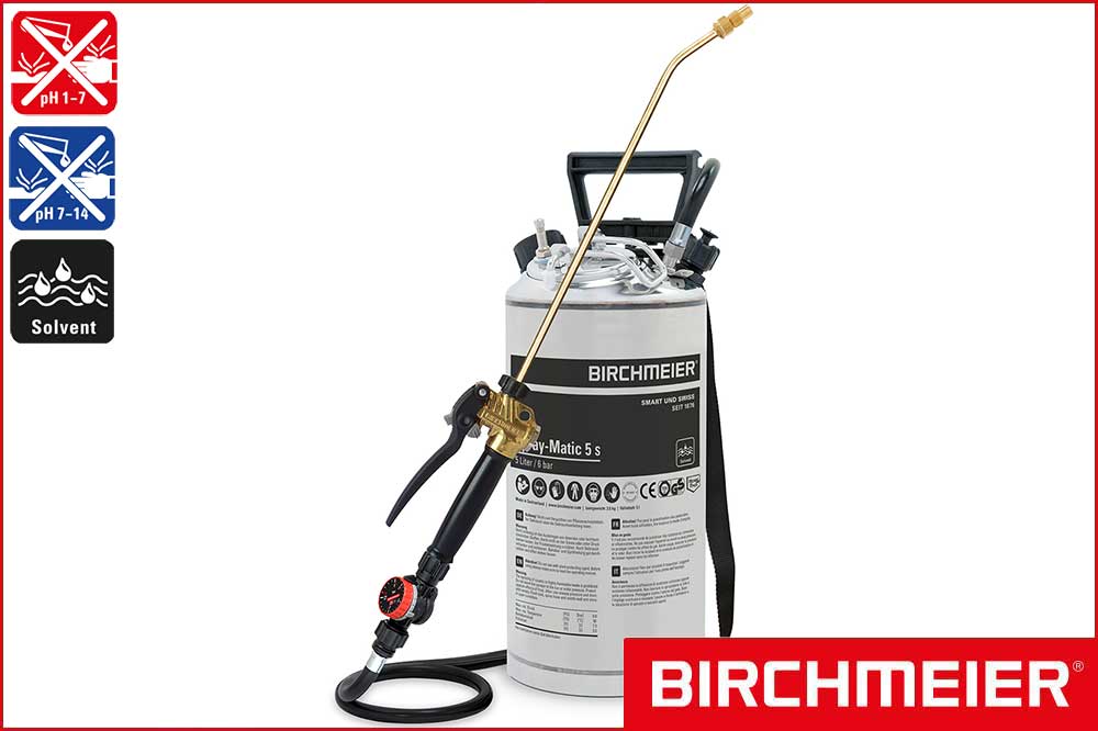 BIRCHMEIER 11381701 Edelstahl-Drucksprühgerät Spray-Matic 5 S für Solvent, 5 Liter