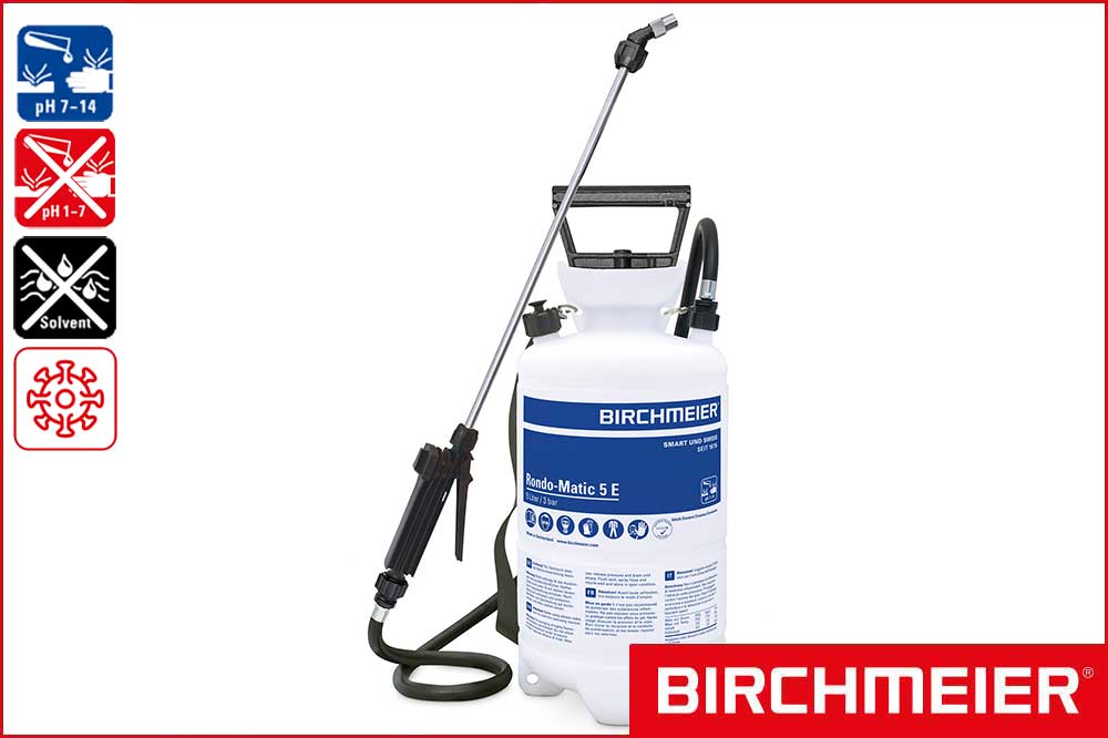 BIRCHMEIER 11802201 Rondo-Matic 5 E Drucksprühgerät für Laugen und Desinfektion, 5 Liter