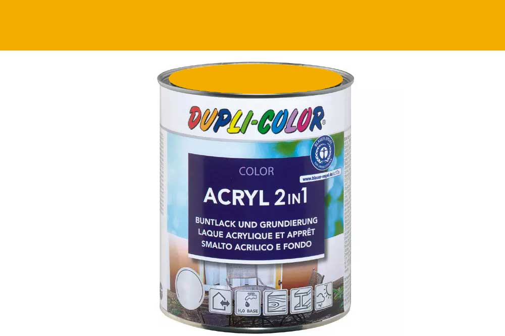 DUPLI-COLOR Acryl 2in1 Buntlack und Grundierung, 125 ml, RAL 1021 Rapsgelb