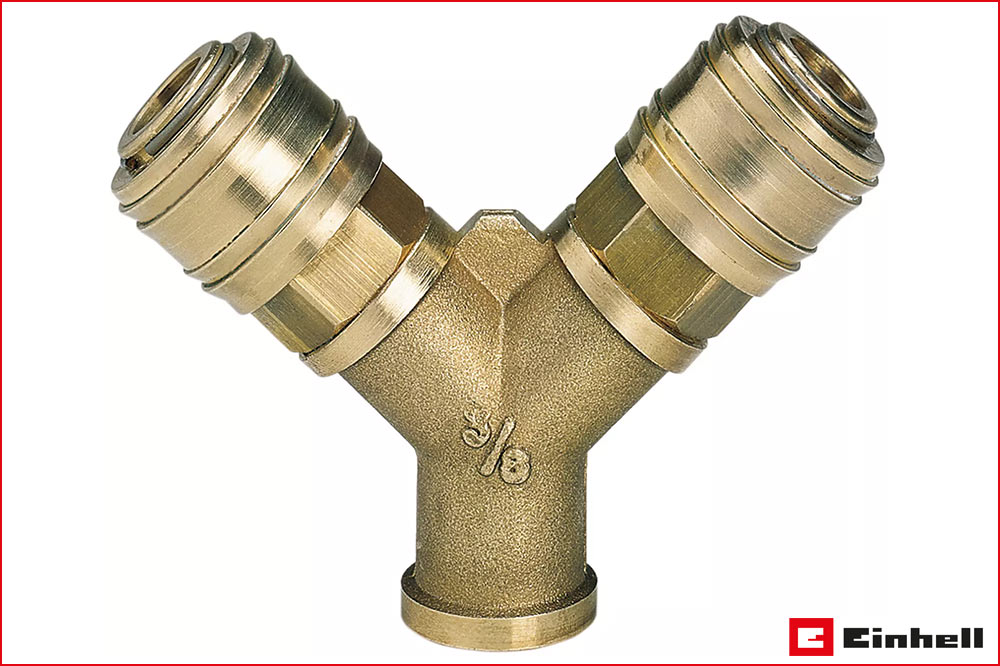 Einhell 4139680 Druckluft-Verteiler, 2 x Schnellkupplung, Innengewinde R3/8 Zoll