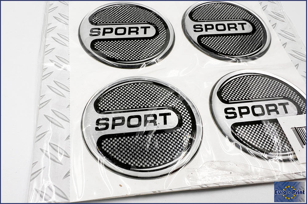 Euro-Print Nabenkappen 3D Aufkleber für Auto-Felge, Alu-Carbon-Folie SPORT, 4 Stück