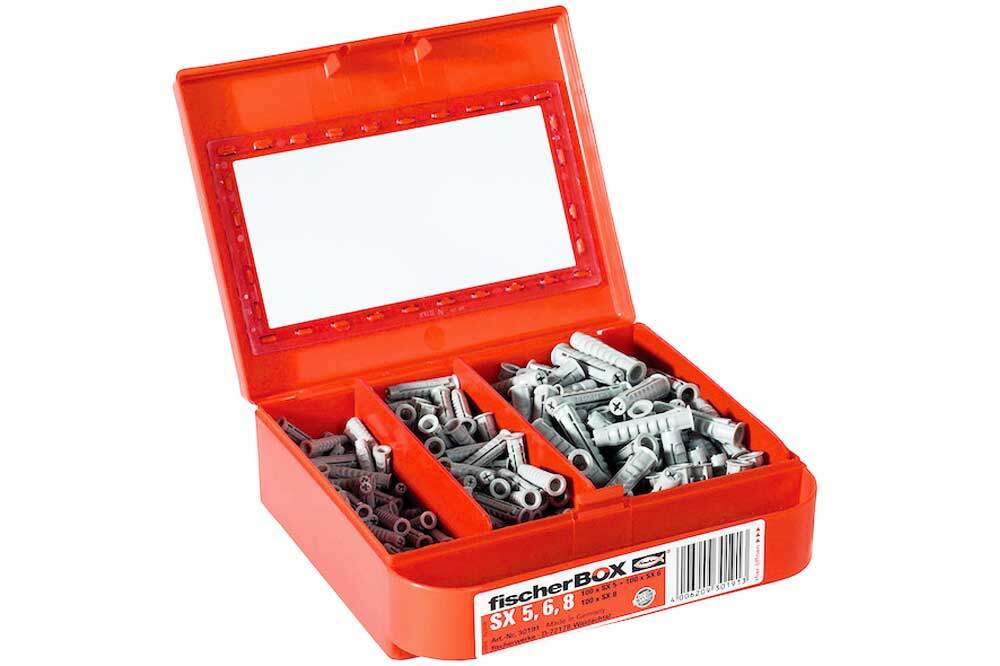 fischer 30191 Nylondübel in roter Montagebox, SX 5, 6, 8