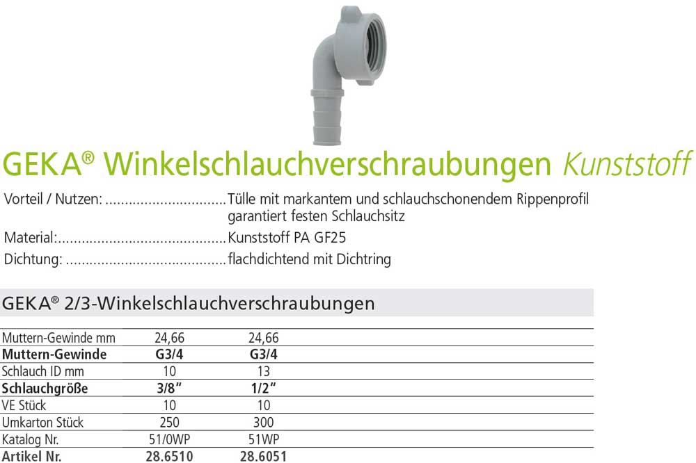 GEKA 28.6051 2/3-Winkelschlauchverschraubung, IG 3/4 Zoll mit Schlauchtülle 13 mm, Kunststoff – Bild 2