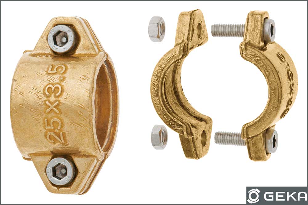 GEKA 83.8334 Klemmschalen 2-teilig, 31-34 mm, Messing blank