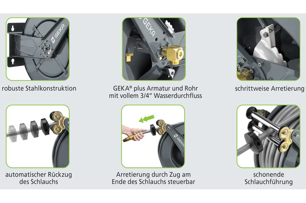 GEKA plus PA30 Automatischer Schlauchaufroller, Stahl pulverbeschichtet – Bild 2