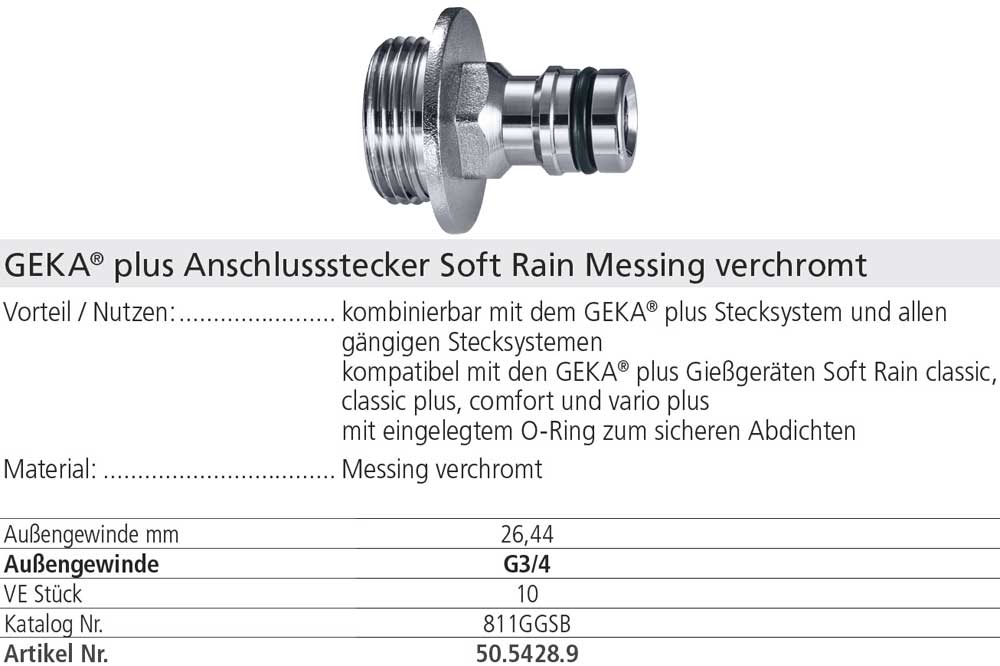 GEKA plus 50.5428.9 Stecknippel DN 9 - Aussengewinde 3/4 Zoll, Messing verchromt – Bild 2