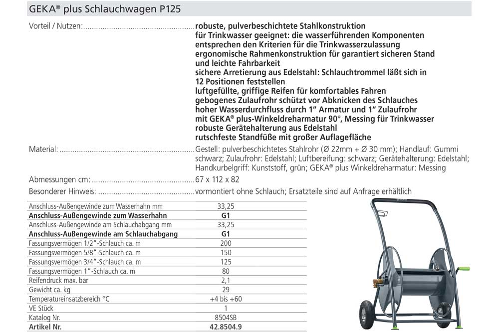 GEKA plus P125 Schlauchwagen Stahl pulverbeschichtet – Bild 2