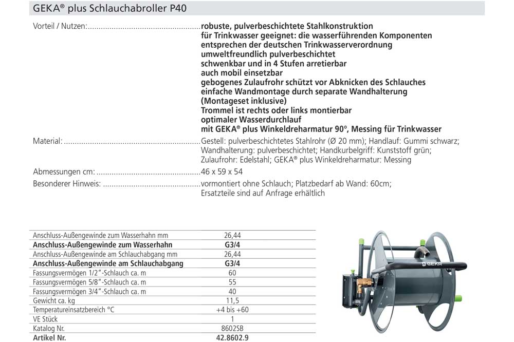 GEKA plus P40SK Schlauchabroller mit 3/4 Zoll Schlauch 25 Meter, Stahl pulverbeschichtet – Bild 3