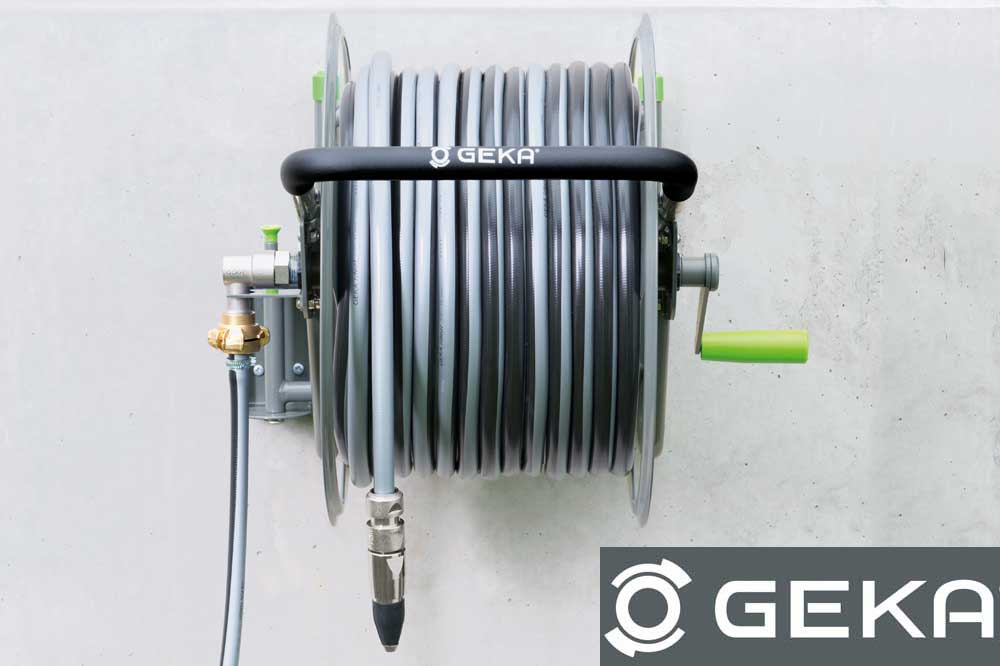 GEKA plus P40SK Schlauchabroller mit 3/4 Zoll Schlauch 25 Meter, Stahl pulverbeschichtet