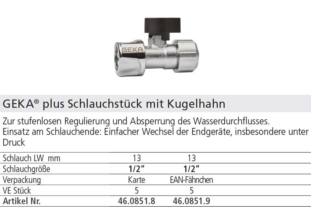 GEKA plus 46.0851 Stecksystem mit Kugelventil und Schlauchverschraubung 1/2 Zoll - 13 mm, Messing verchromt – Bild 2