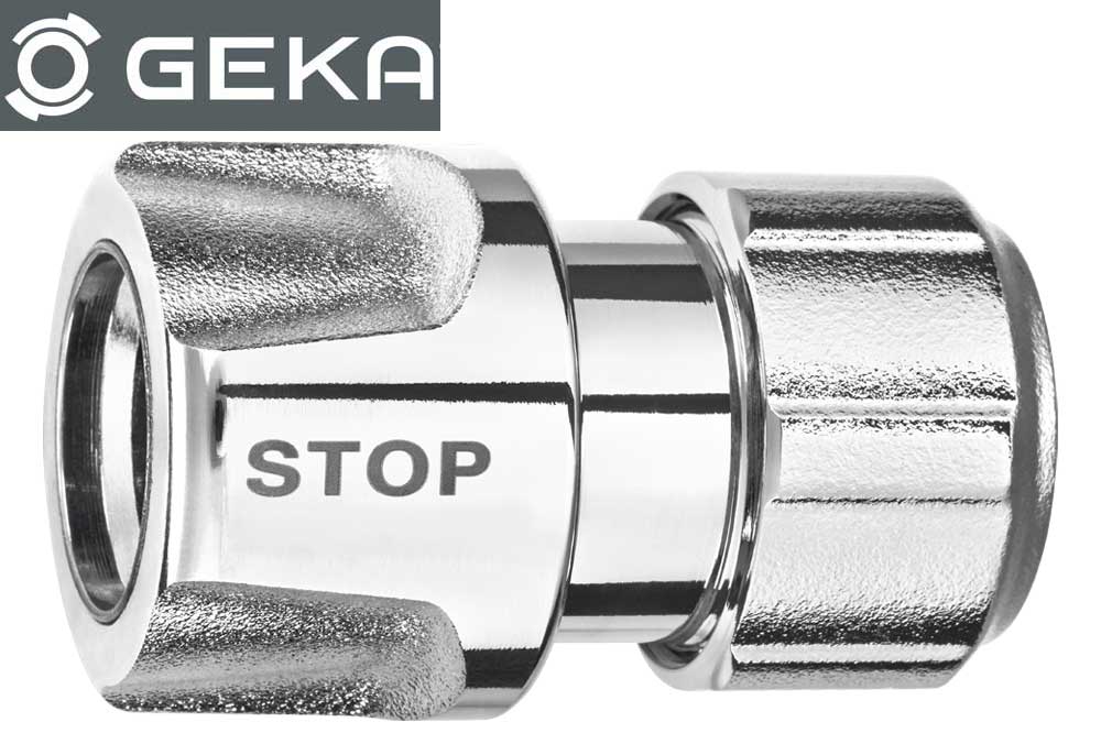 GEKA plus 46.0842 Stecksystem mit Schlauchverschraubung 5/8 Zoll - 16 mm, Wasserstopp, Messing verchromt