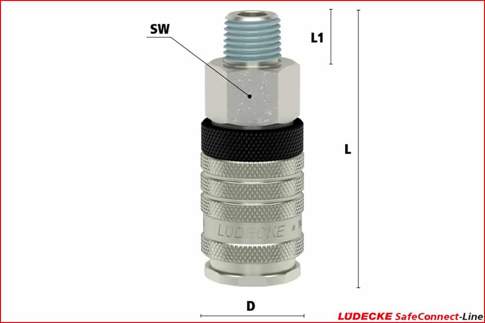 LÜDECKE ESI 12 AM Steckkupplung DN 7.8 mit Entriegelungssicherung, R 1/2 a, einseitig absperrend – Bild 2