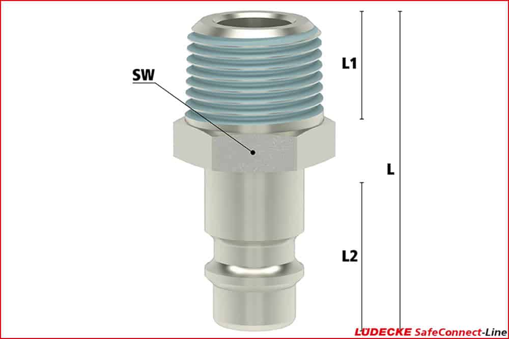 LÜDECKE ESI 12 NARS Stecknippel DN 7.8 mit konischem Aussengewinde R 1/2 a, freier Durchgang – Bild 2