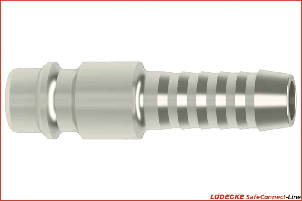 LÜDECKE ESI 13 SS Stecknippel DN 7.8 mit Schlauchtülle, freier Durchgang