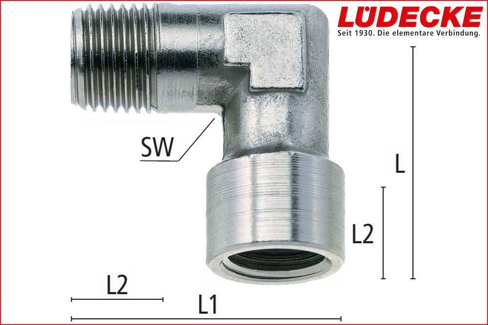 LÜDECKE 202-38 Winkel-Stück, R 3/8 a - G 3/8 i, Messing vernickelt – Bild 3