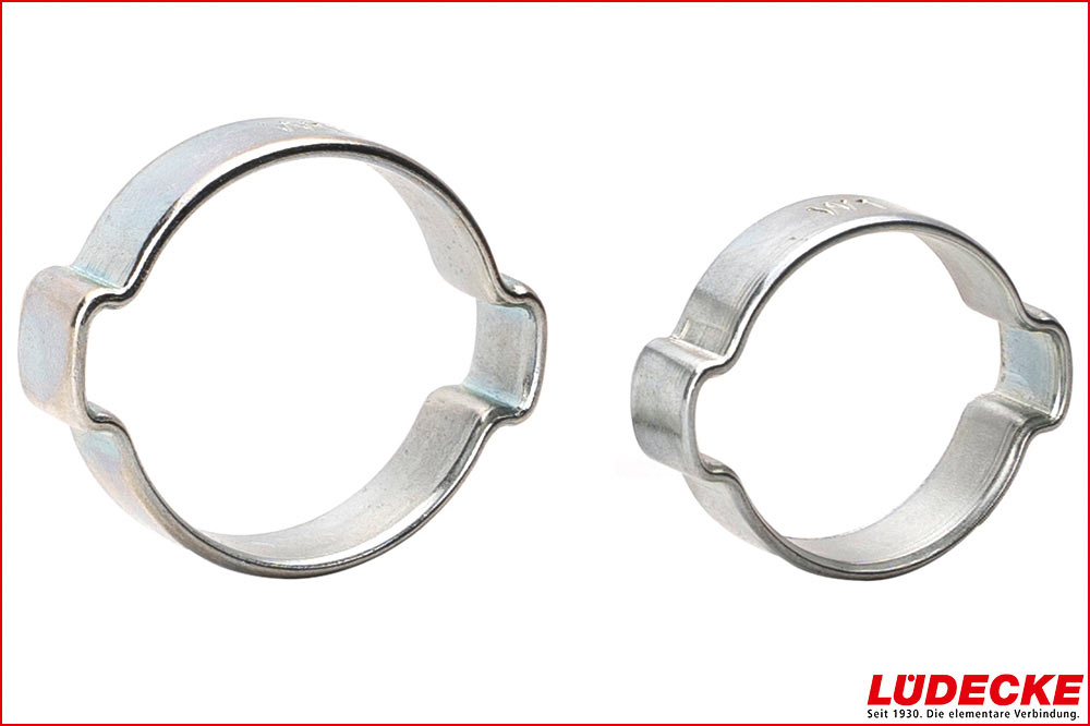 LÜDECKE ZOS Zwei-Ohr-Schlauchklemmen, Stahl verzinkt und blau passiviert, 10 Stück