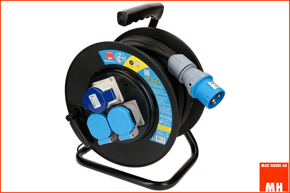 Max Hauri Kabelrolle 2 x Typ 23 IP55, 1 x CEE16-3, 30 Meter