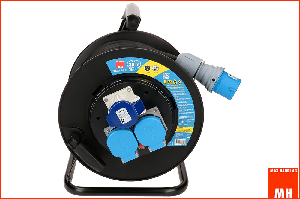 Max Hauri Kabelrolle 2 x Typ 23 IP55, 1 x CEE16-3, 30 Meter