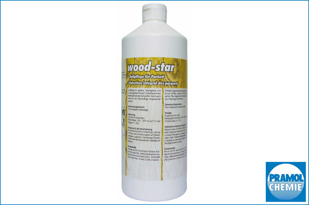 PRAMOL wood-star - Vollpflege für versiegelte und unversiegelte Kork- und Holzböden, 1000 ml