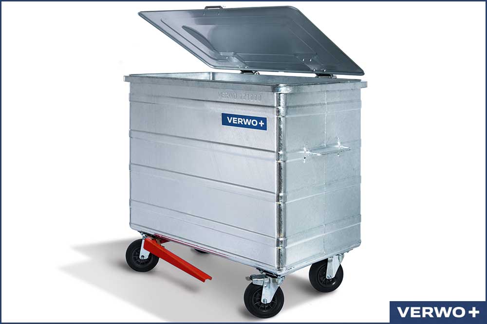 VERWO 03.80003 Abfallcontainer mit Fusspedal, Stahl feuerverzinkt, 800 Liter