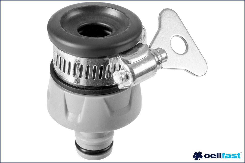 cellfast 52-661 Universal-Hahnanschluss CELLPRO mit Schelle und Schnellverschluss-Nippel, 15 - 19 mm