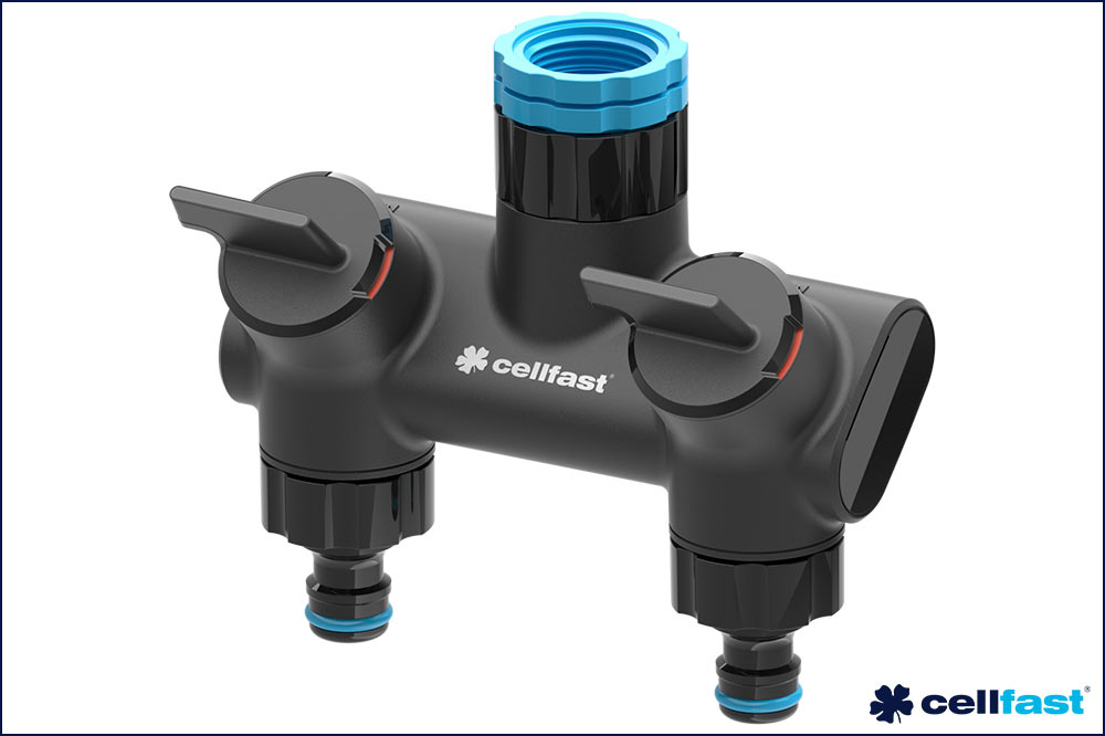 cellfast 53-220 2-Wege-Verteiler mit Innengewinde und Schnellverschluss-Nippel ENERGO G1/2 Zoll, G3/4 Zoll, G1 Zoll
