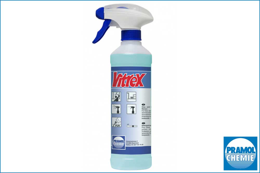 PRAMOL vitrex – Reiniger für Glas, Spiegel und Kunststoff, 500 ml in Sprühflasche