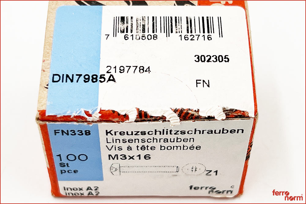 ferronorm 338 Linsenkopf-Kreuzschlitzschrauben INOX A2, M3 x 16, 10 Stück