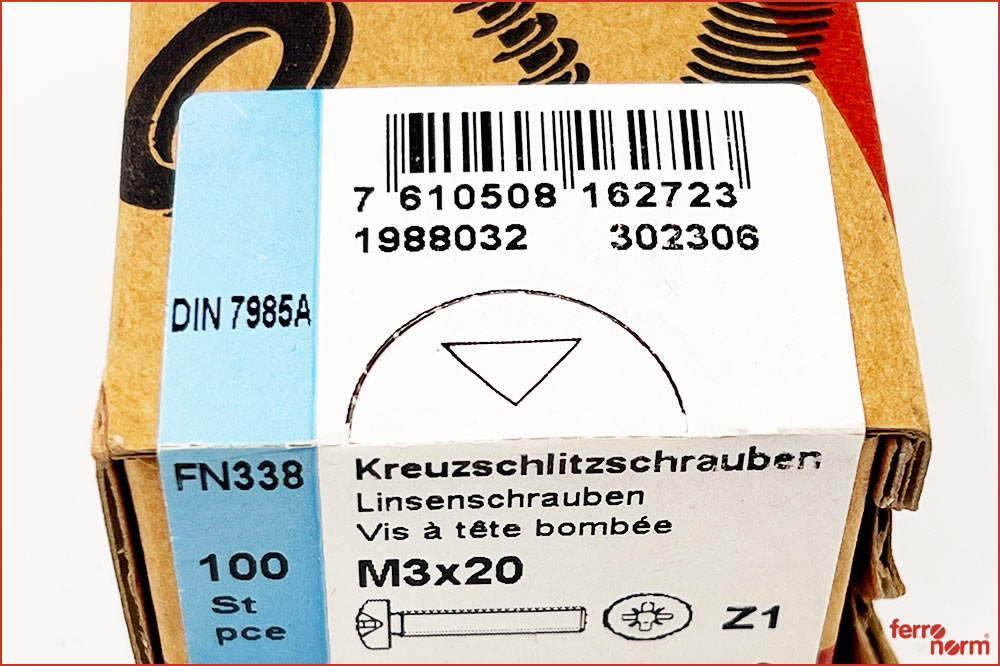 ferronorm 338 Linsenkopf-Kreuzschlitzschrauben INOX A2, M3 x 20, 10 Stück