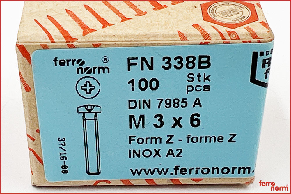 ferronorm 338 Linsenkopf-Kreuzschlitzschrauben INOX A2, M3 x 6, 10 Stück
