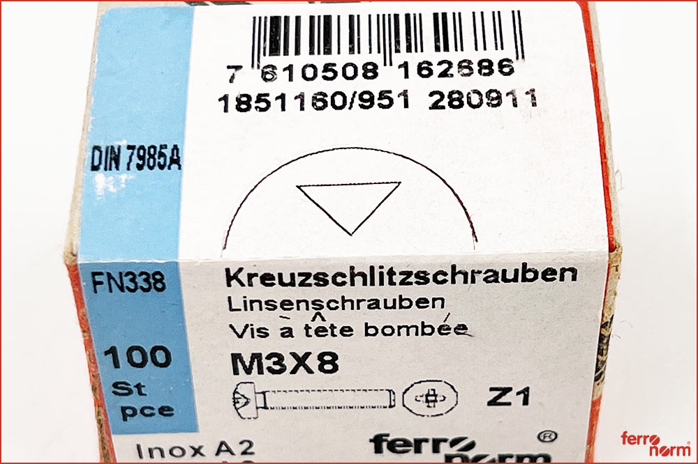 ferronorm 338 Linsenkopf-Kreuzschlitzschrauben INOX A2, M3 x 8, 10 Stück