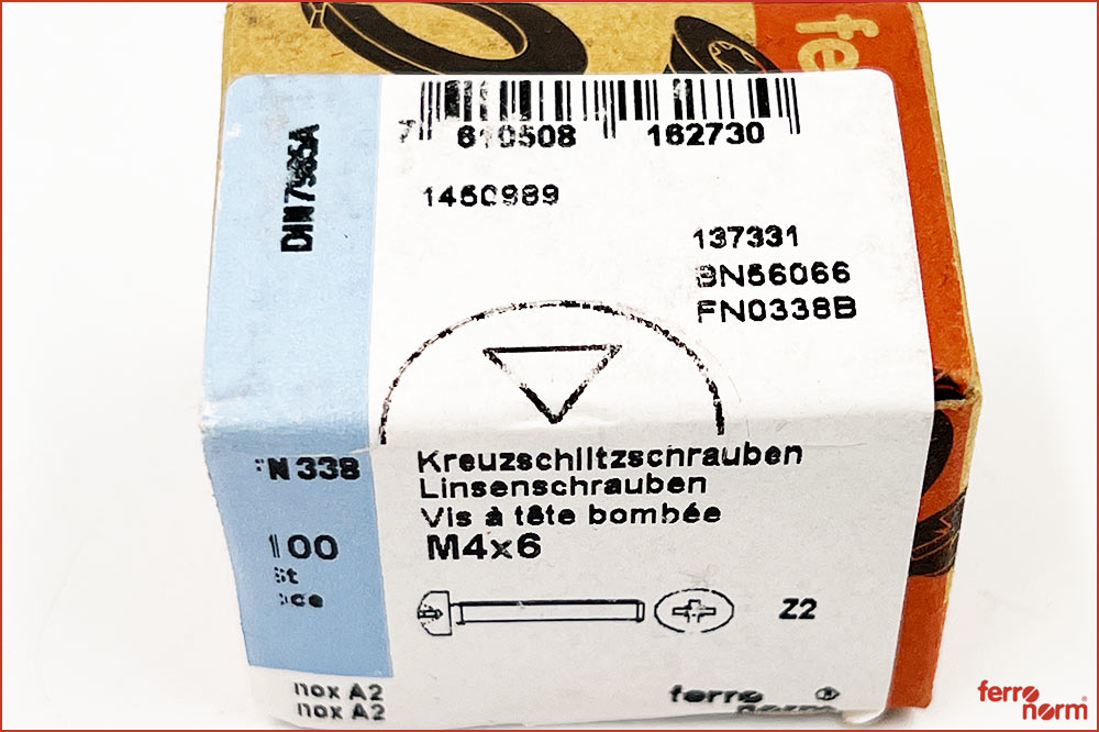 ferronorm 338 Linsenkopf-Kreuzschlitzschrauben INOX A2, M4 x 6, 10 Stück